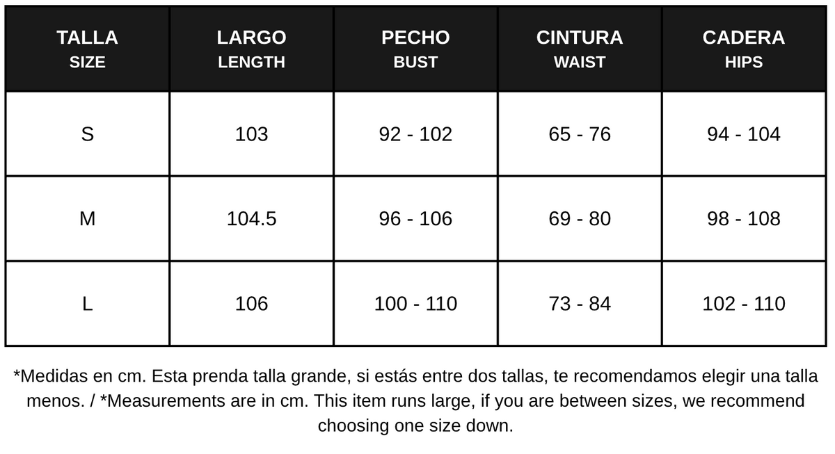 Guía de tallas