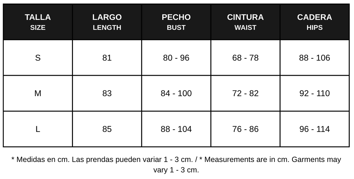 Guía de tallas