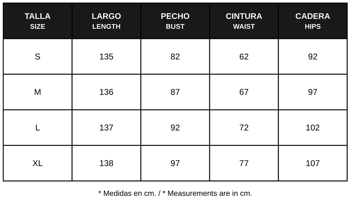 Guía de tallas